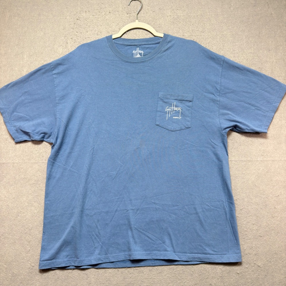 Guy Harvey Mens XL Blue Short Sleeve Pocket T-Shirt Fish Graphic Snook Trout